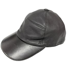 Hermès-Hermes Brown Leather Embroidered Cap-Brown