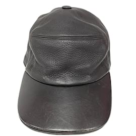 Hermès-Hermes Brown Leather Embroidered Cap-Brown