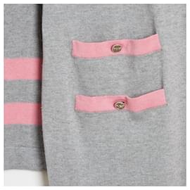Chanel-Chanel 2008 Long Vest FR44 Cotton Cashmere Grey Pink Long Cardigan UK16 US14-Grey