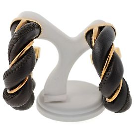 Brincos de argola de couro marrom e dourado da Bottega Veneta Marrom Dourado