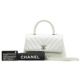 Chanel-Chanel Chevron V Stitch Coco Handle Handbag-White