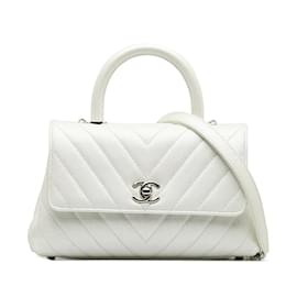 Chanel-Chanel Chevron V Stitch Coco Handle Handbag-White