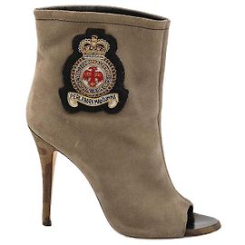 Giuseppe Zanotti Open Toe Booties Khaki Suede Khaki