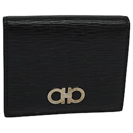 Salvatore Ferragamo-Salvatore Ferragamo Gancini Coin Purse Leather Black Auth 104463-Black
