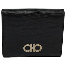Salvatore Ferragamo-Salvatore Ferragamo Gancini Coin Purse Leather Black Auth 104463-Black