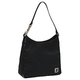 Fendi-FENDI Zucchino Canvas Shoulder Bag Black Auth 112119-Black
