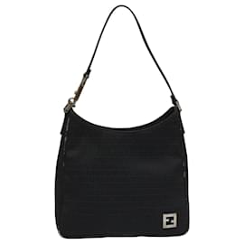 Fendi-FENDI Zucchino Canvas Shoulder Bag Black Auth 112119-Black
