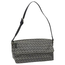 Fendi-FENDI Zucchino Canvas Shoulder Bag Navy Auth 112538-Navy blue