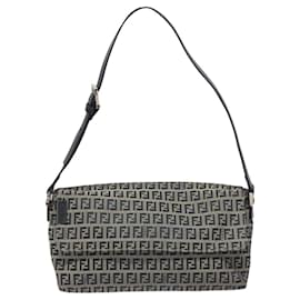 Fendi-FENDI Zucchino Canvas Shoulder Bag Navy Auth 112538-Navy blue
