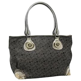 Céline-CELINE Horse Carriage Tote Bag PVC Leather Black Silver Auth hk2070-Black,Silvery