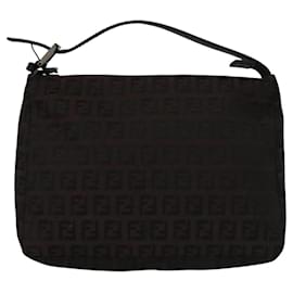 Fendi-FENDI Zucchino Canvas Pouch Brown Auth 105942-Brown