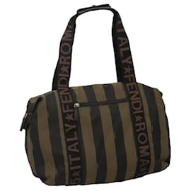 Fendi-FENDI Pecan Canvas Tote Bag Brown Black gold Auth bs21954-Brown,Black,Golden