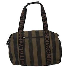 Fendi-FENDI Pecan Canvas Tote Bag Brown Black gold Auth bs21954-Brown,Black,Golden