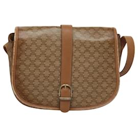 Céline-CELINE Macadam Canvas Shoulder Bag Beige Auth 105935-Beige