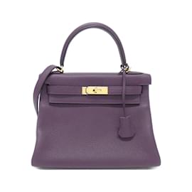 Hermès-Hermes Kelly 28cm Handbag in Cassis-Dark purple