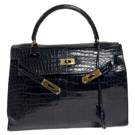 Hermès Kelly 32 Coccodrillo Porosus Nero Nero