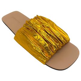 Jil Sander Ruched Gold Lame Slide Sandals Golden
