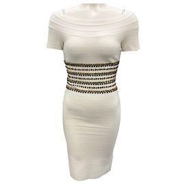 Herve Leger Alabaster Carmen Nieten-Bandagekleid Roh