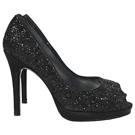 Stuart Weitzman Peep-Toe Pumps in Black Glitter Black
