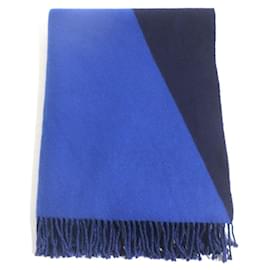 Hermès-HERMES Cashmere Bicolor Shawl/Scarf-Blue