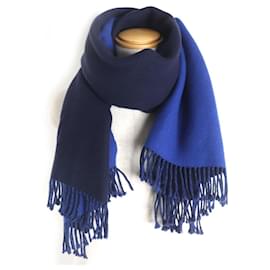 Hermès-HERMES Cashmere Bicolor Shawl/Scarf-Blue