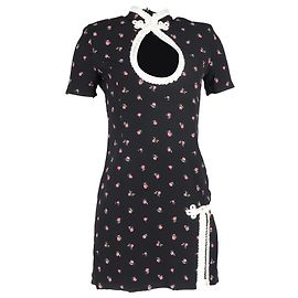 Minidress in seta nera con dettaglio a chiave e stampa floreale di Alessandra Rich Nero