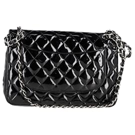 Chanel-Chanel Timeless/Classique Jumbo Flap Shoulder Bag in Black Patent Leather-Black