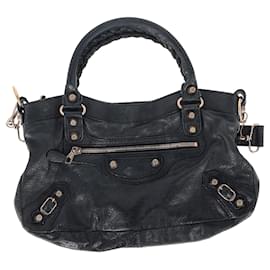 Balenciaga-Balenciaga Classic Motorcycle Town Handbag in Black Lambskin Leather-Black