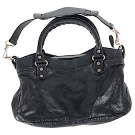 Balenciaga-Balenciaga Classic Motorcycle Town Handbag in Black Lambskin Leather-Black