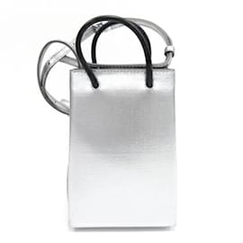 Balenciaga-Balenciaga Black and Silver Leather Pochette-Black,Silvery
