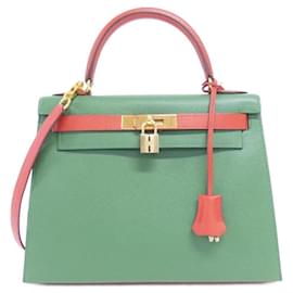 Hermès-Sac à main Hermes Kelly 28 cm-Rouge,Vert