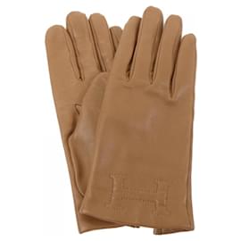 Hermès-Hermes Brown Silk and Leather Short Gloves-Brown
