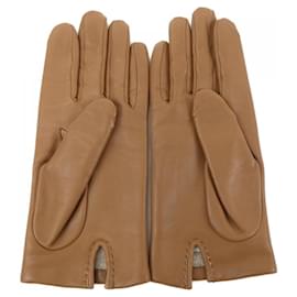 Hermès-Hermes Brown Silk and Leather Short Gloves-Brown