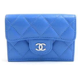 Chanel Blue Caviar Leather Tri-fold Wallet Blue