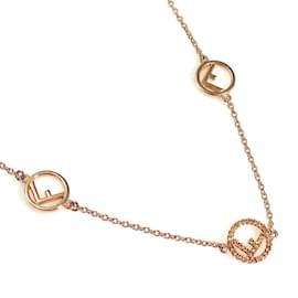 Fendi-Fendi Pink Gold Rhinestone Necklace-Golden