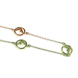 Fendi-Fendi Pink Gold Rhinestone Necklace-Golden