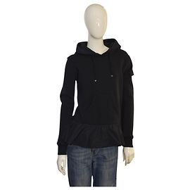 Moncler Top negro de algodón con capucha y volantes S Negro