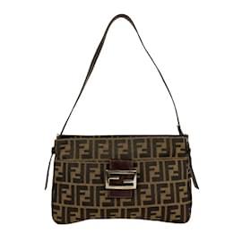 Fendi-Fendi Brown Zucca Canvas Leather Shoulder Bag-Brown