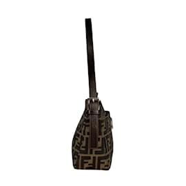 Fendi-Fendi Brown Zucca Canvas Leather Shoulder Bag-Brown