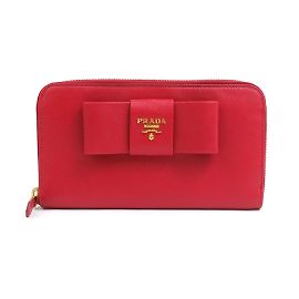 Cartera larga de cuero rojo Prada Roja
