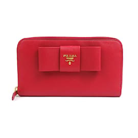 Prada Red Leather Long Wallet Red