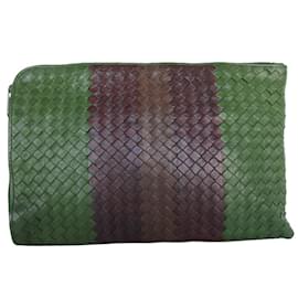 Bottega Veneta-Bottega Veneta Intrecciato Leather Clutch Bag-Brown,Green