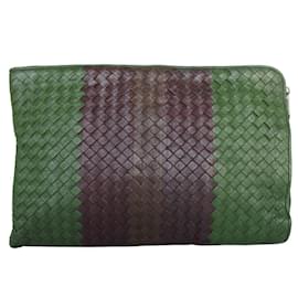 Bottega Veneta-Bottega Veneta Intrecciato Leather Clutch Bag-Brown,Green