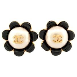 Chanel-VINTAGE CHANEL PEARL CC CASTELLANE FLOWERS 1985 EARRINGS-Golden
