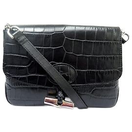 BOLSA DE MÃO LONGCHAMP ROSEAU 2079859001 COURO ESTILO CROCODILO COM ALÇA Preto