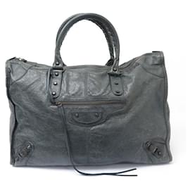 Balenciaga-BALENCIAGA CITY XL 110506 ANTHRACITE LEATHER PURSE HANDBAG-Dark grey
