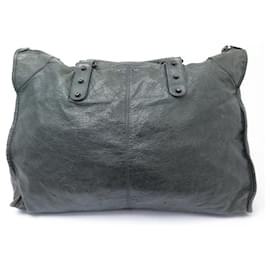 Balenciaga-BALENCIAGA CITY XL 110506 ANTHRACITE LEATHER PURSE HANDBAG-Dark grey
