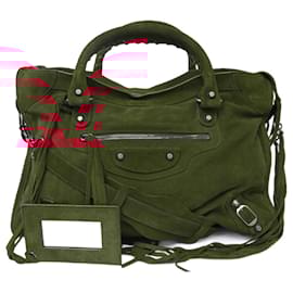Balenciaga-SAC A MAIN BALENCIAGA CLASSIC CITY MEDIUM 115748 DAIM ROUGE SUEDE HAND BAG-Rouge
