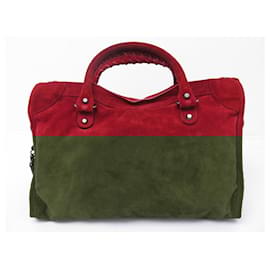 Balenciaga-SAC A MAIN BALENCIAGA CLASSIC CITY MEDIUM 115748 DAIM ROUGE SUEDE HAND BAG-Rouge