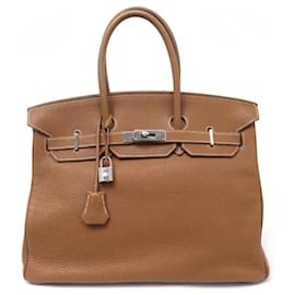 Hermès-HERMES BIRKIN 35 HAND BAG IN TOGO LEATHER GOLD 2007 WITH SILVER ATTRIBUTES-Camel